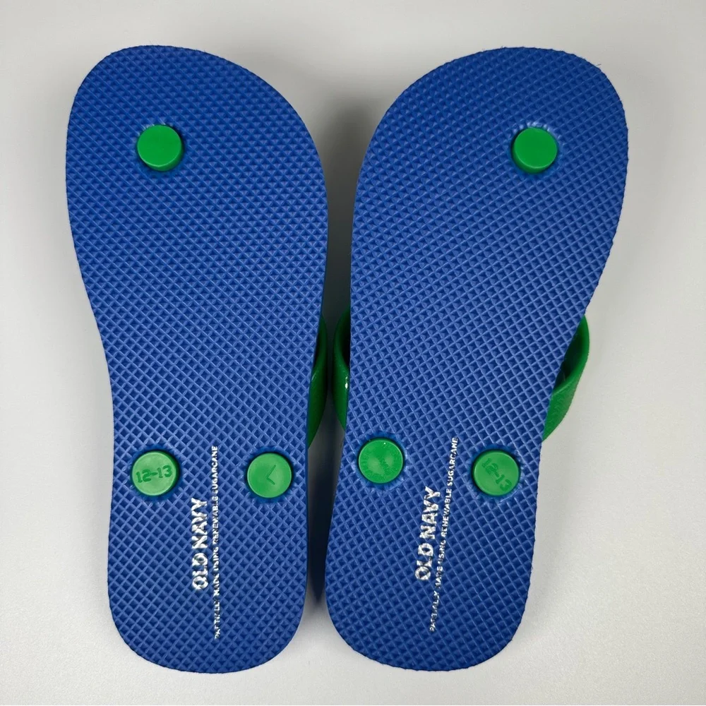 Old Navy Dinosaur Print Flip Flop Sandals Kids Size 12-13 Blue Green